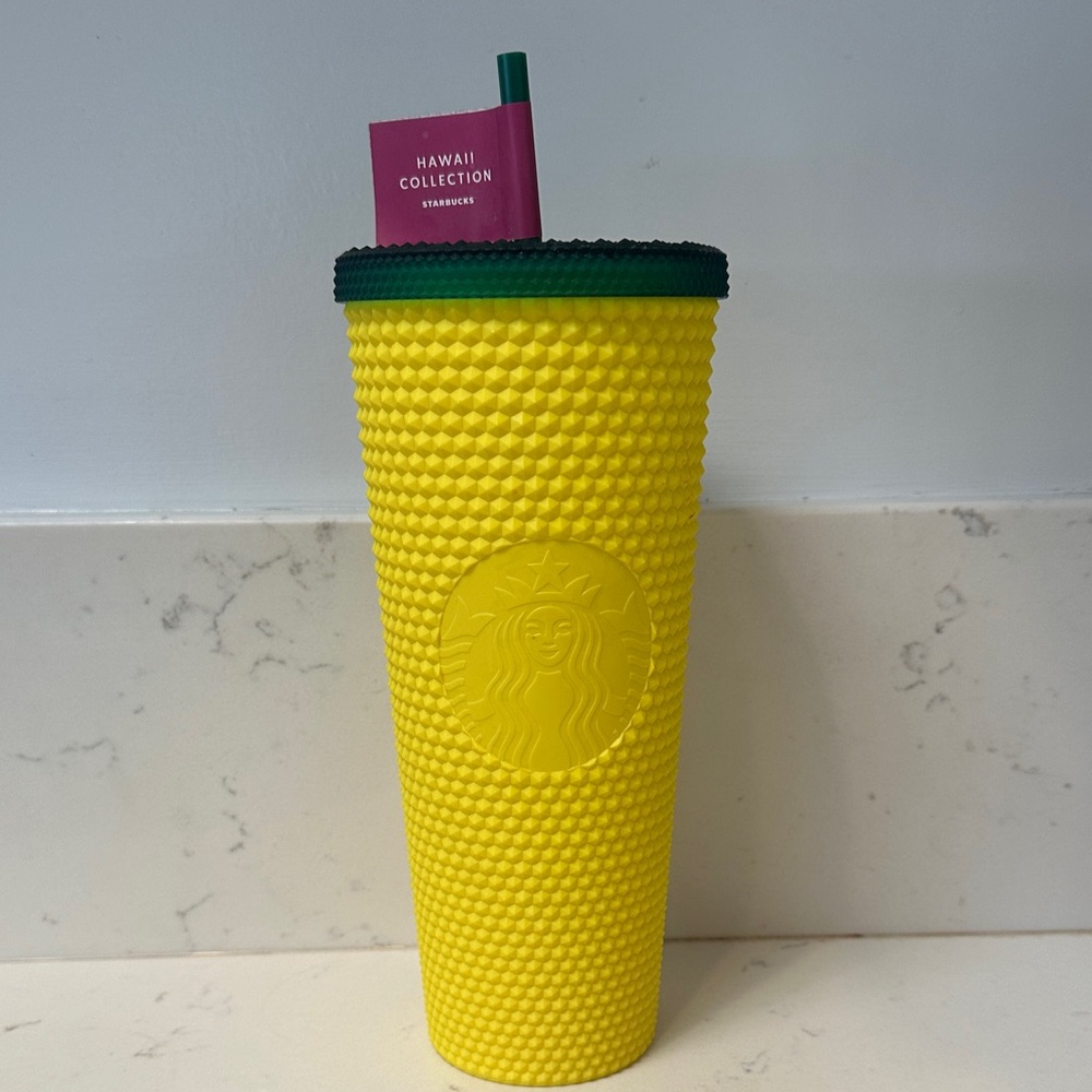 Starbucks Hawaiian “Pineapple” Yellow Textured Tumbler with Green Lid NWT